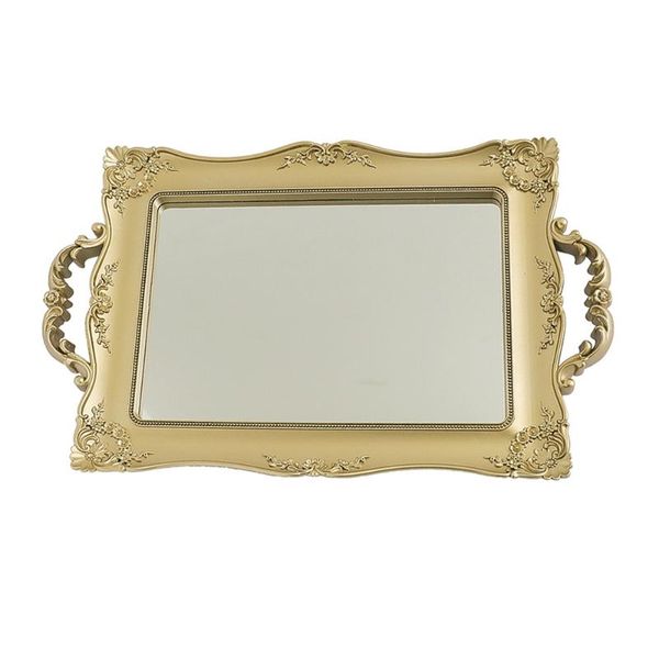 

kitchen storage & organization 1pc retro european tray cosmetics perfume mirror plate (golden)