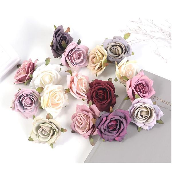 

5pcs/lot 7cm silk rose flower head artificial flower wedding party home decor diy wreath scrapbook gift box craft fak qylvyb