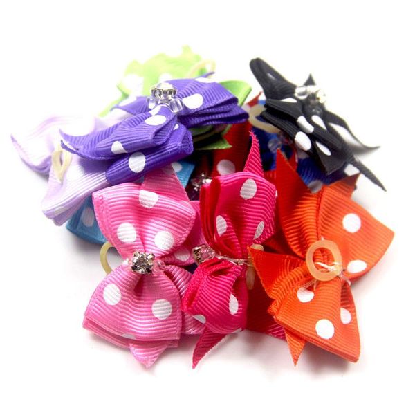 

10 pet headdress teddy dog rubber band round dot headdress bow accessories dog accessories supplies