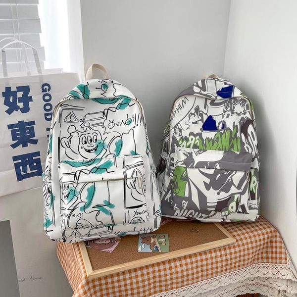 

school bags fashion oxford cloth women backpack cute cartoon graffiti printing students casual large capacity handbags knapsack