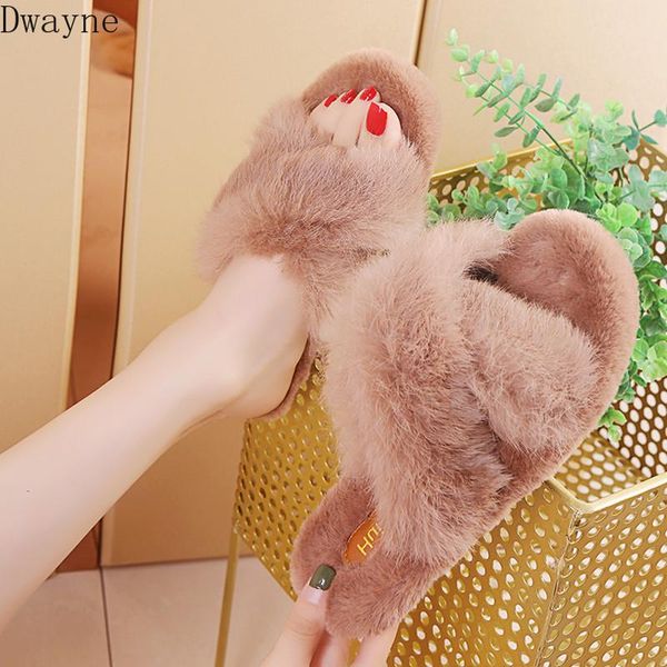 

slippers furry women outside wear sweet student flat slipper casual fashion sandals 2021 winter warm women's fur, Black