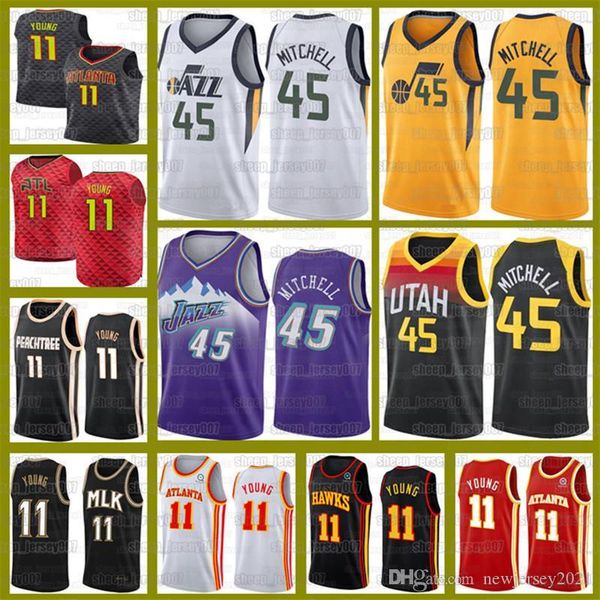 

new donovan 45 mitchell jerseys trae 11 young rudy 27 gobert john 12 stockton basketball hawks jazz karl 32 malone basketball, Black;red