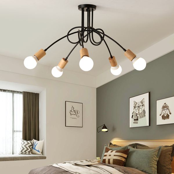 

nordic solid wood ceiling lights living room home lighting lamparas retro art spider ceiling lamp e27 light fixtures