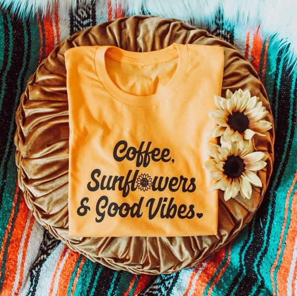 

coffee lover sunflower good vibes tee hippie be positive graphic slogan women fashion pure cotton t shirt hipster quote cute top, White