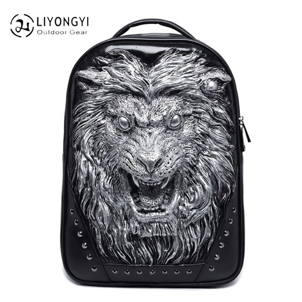 

backpack animal lion head pu portable men's bag women's travel computer