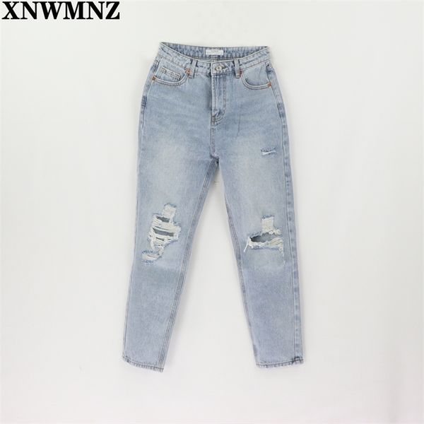 

za vintage mom jeans high waisted woman ripped boyfriend for women korean style distressed blue denim pants 210924