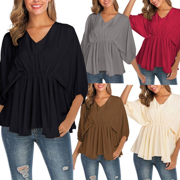 

female summer fashion short mouwen batwing women casual effects colour v-neck loose t-shirt manga corta mujer, White