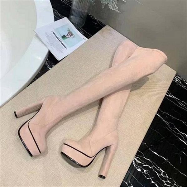 

boots women solid color over knee hight high heel genuine leather female shoes round toe autumn winter street, Black