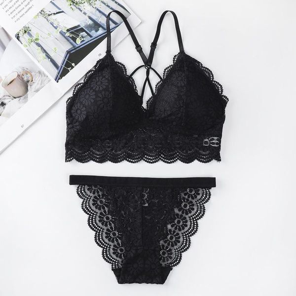

bras sets women bra panty lingerie lace bralette mesh backless vest padded underwear ultra-thin briefs female intimates #f, Red;black