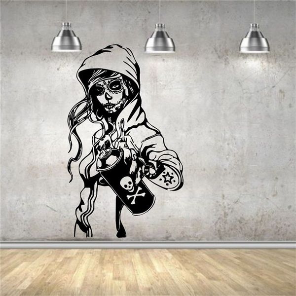 Adesivo de Parede Adesivo Mural Decalque Vinil Decoração Doces Açúcar Crânio Graffiti Girl Dos Desenhos Animados Da Arte Viva Decoração Decalques de Parede Adesivo de Parede U463 210308