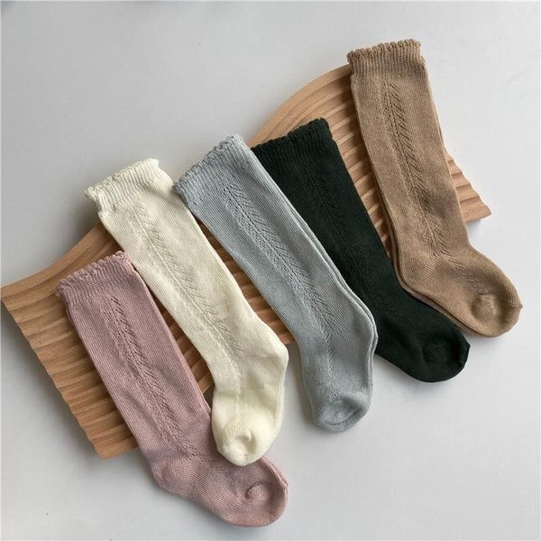 

socks 2021 kids knee high baby boys girls cotton mesh breathable soft children long suit for 0-8 years, Pink;yellow