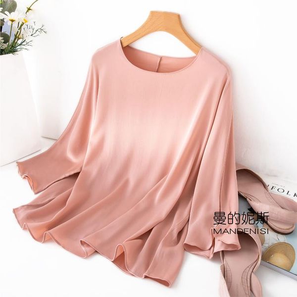

women's 93% silk 7% spandex 19mm thick loose type blouse round neck 3/4 sleeves pink  l xl mm020, White
