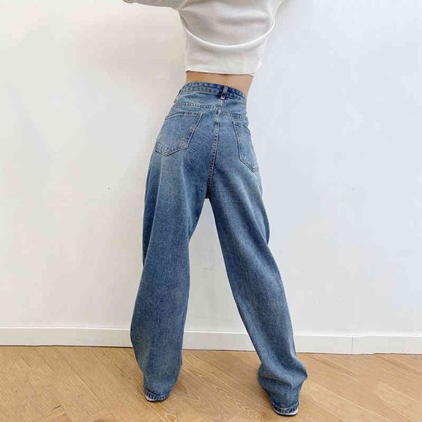 

women's jeans calÃ§a jeans solta de cintura alta, nova coleÃ§Ã£o primavera, feminina, com zÃ­per reto, comprimento total 628b, Blue