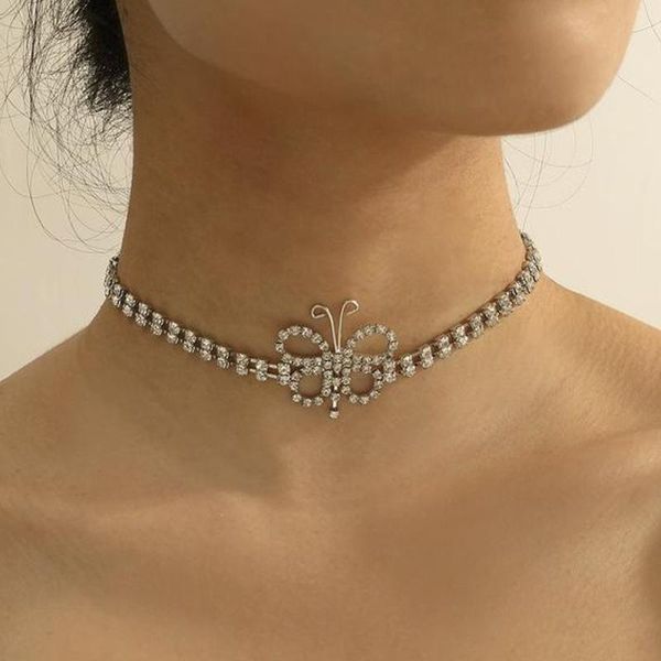 

chokers find me rhinestone butterfly choke necklace for women simple alloy short clavicle necklaces fashion jewelry accessories, Golden;silver