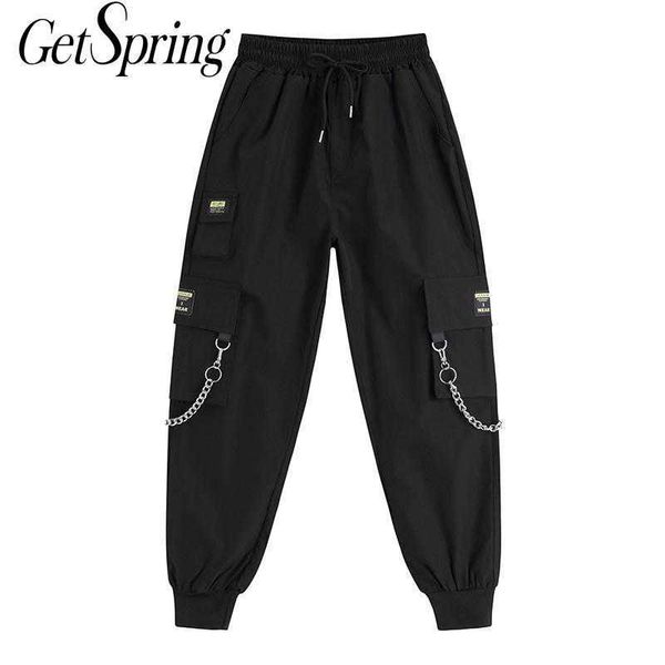 

getspring women pants black plus size casual s cargo high waist fashion long harem trousers 210601, Black;white