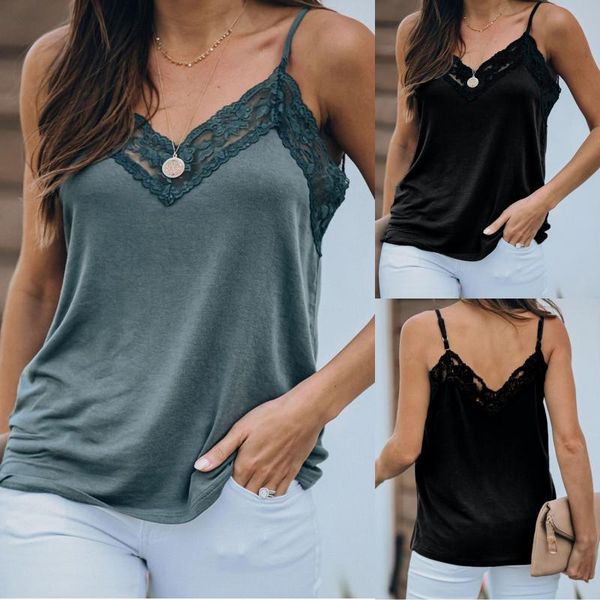 

women's tanks & camis women thin solid color vest tank female 2021 summer strap basic ladies sleeveless lace camisole, White