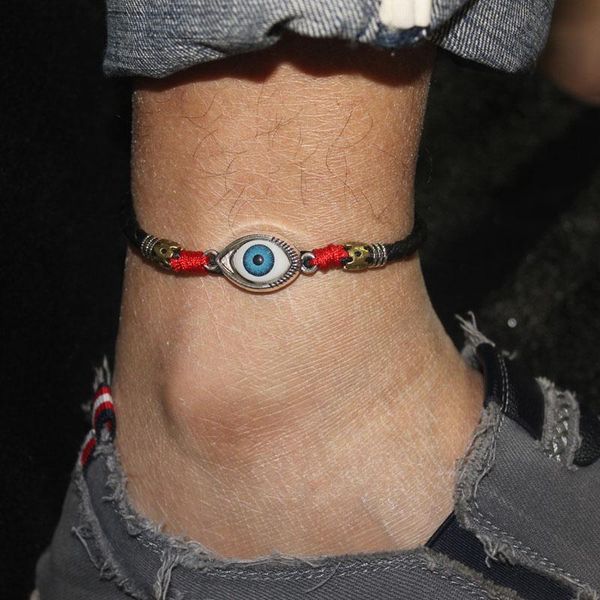 

anklets men lucky eyes leather rope turkish charm personality jewelry, Red;blue
