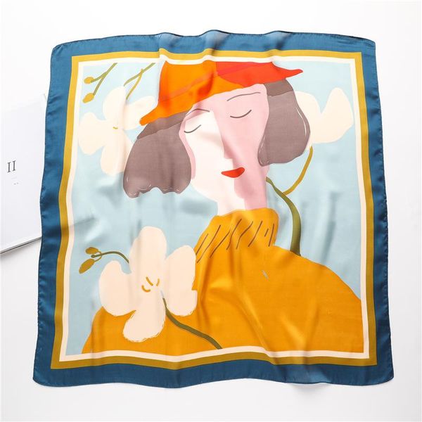 

scarves 2021 silk scarf women girls hair band bag kerchief headscarves shawl wrap female 70*70cam print beautiful summer foularf hijab, Blue;gray
