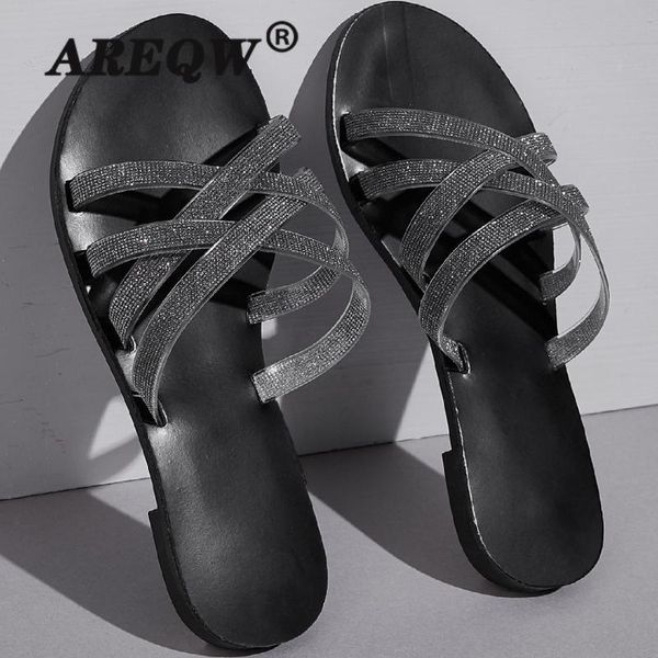 

big size strappy ladies slippers women slides summer casual shoes woman square toe mule female shoes, Black