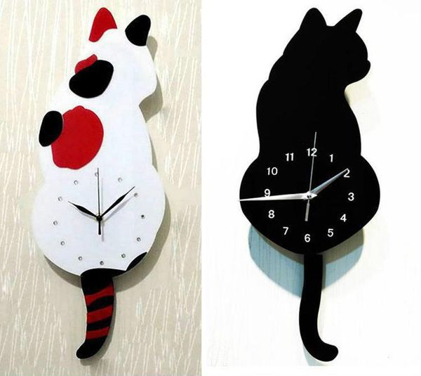 

wall clocks rocking tail cat hanging clock modern children's room moving acrylic mute quartz