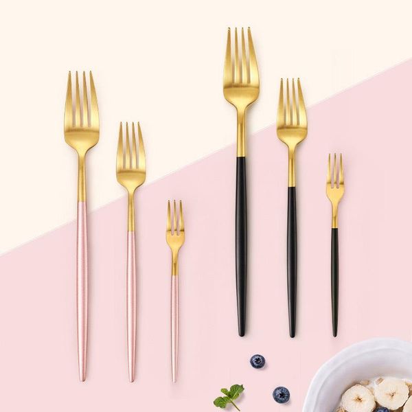 

forks 3pcs/set 304 stainless steel fruit fork set salad steak western household small stick gold plated kitchen