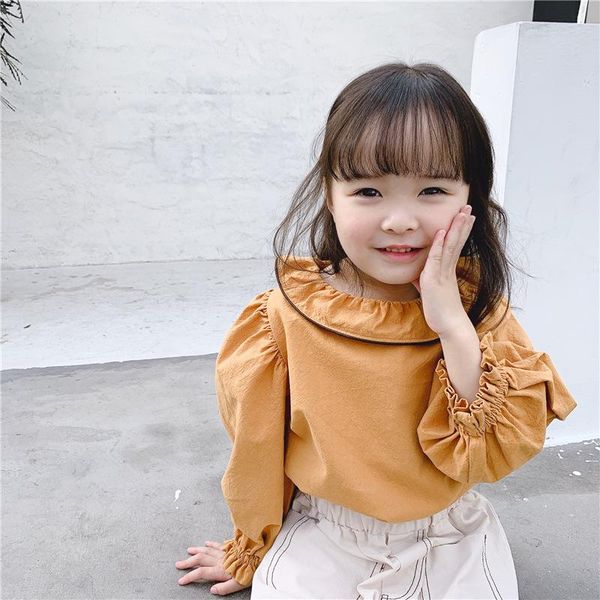 

shirts girls blouse 2021 spring baby korean puff sleeve shirt kids long cute casual tee bottoming, White;black
