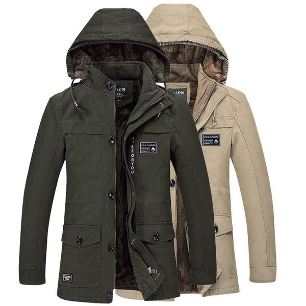 

men's jackets winter jacket men fleece coat fur hooded parka military cotton multi-pocket windbreaker mens fashion clothing trends, Black;brown