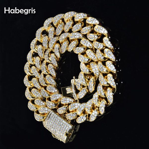 

20mm Miami Cuban Link Bracelet And Necklace Hip Hop Classic Rock Jewelry Gold Color Iced Out Cubic Zirconia, Silver