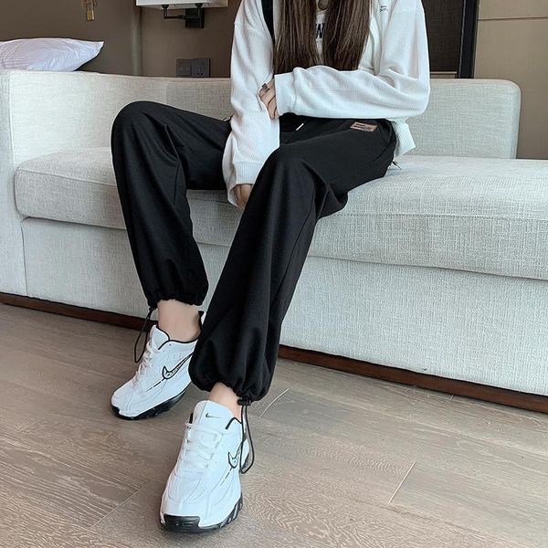 

women's pants & capris wide-leg spring and autumn 2021 loose korean style slimming student all-matching casual sports, Black;white
