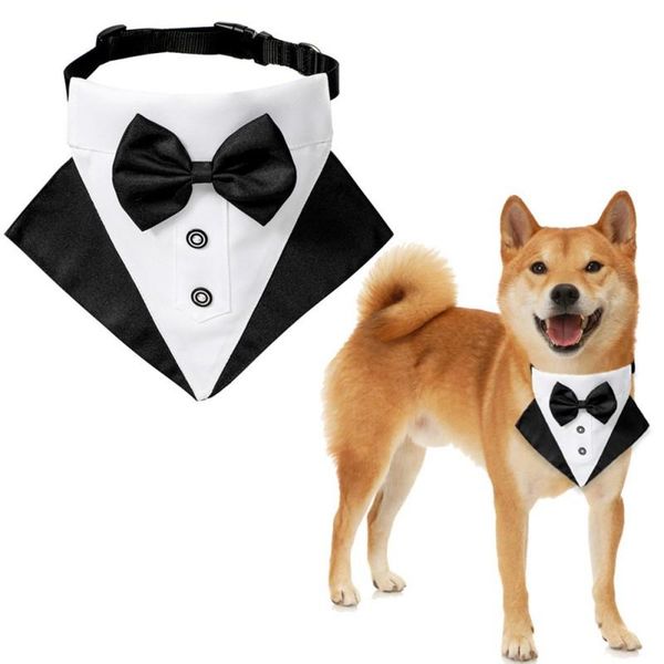 

dog apparel pet british gentleman's collar triangle scarf tuxedo wedding bandana with bow tie adjustable