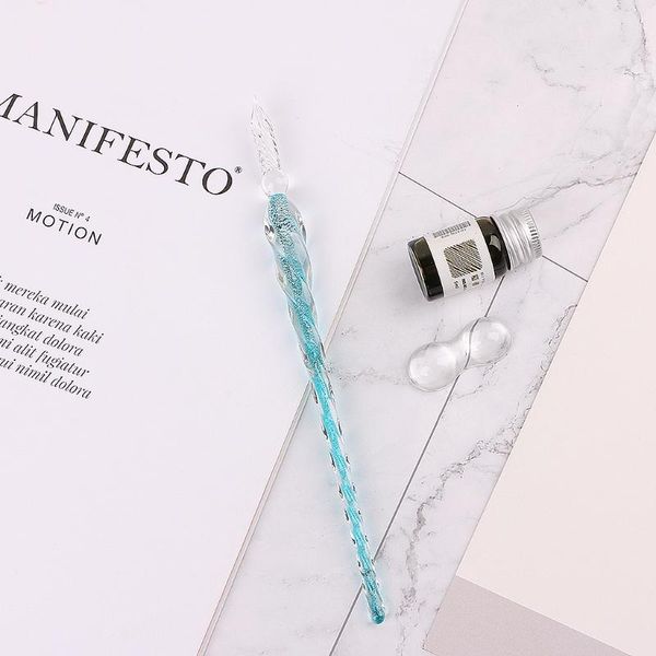 

crystal glass dip pen set non-carbon ink fountain signature pen writing tools 090f