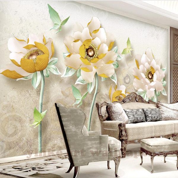

wallpapers po wallpaper 3d stereoscopic relief peony retro europe jewelry mural bedroom living room tv background large