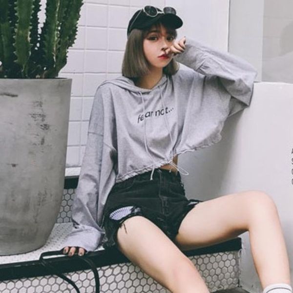 

women's hoodies & sweatshirts womengaga korean autumn loose thin letter printing long sleeve drawstring hooded women casual sweet girl, Black