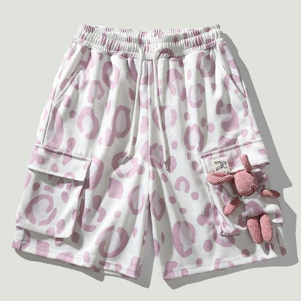 

men's shorts streetwear fashion casual mens 2021 summer milk pattern printing loose male cargo five-point straight pants, White;black