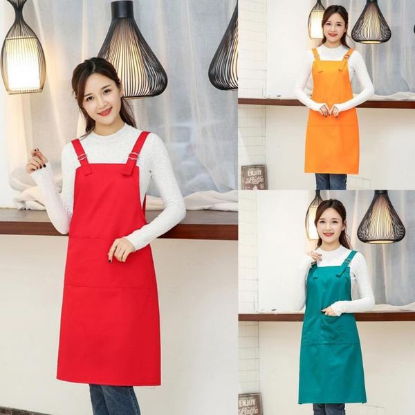 

aprons adjustable solid color anti-oil housework cooking apron with pockets