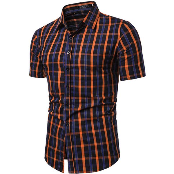 

2021 summer fashion new men casual boutique short mouw plaid business shirt/men revers shirt, White;black
