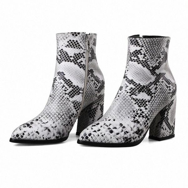 

womens snake print shoes pointed high heeled ankle large size 43 booties winter autumn western cowgirl boots footwear m6lz#, Black