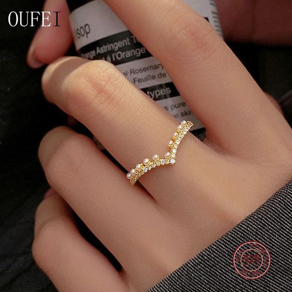 

cluster rings pearl ring for women 925 sterling silver noble simplicity fashion zircon open accessories fine jewelry, Golden;silver