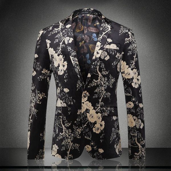 

men's suits & blazers suit evening stage wear slim fit vintage printed plus-sized jacket, White;black