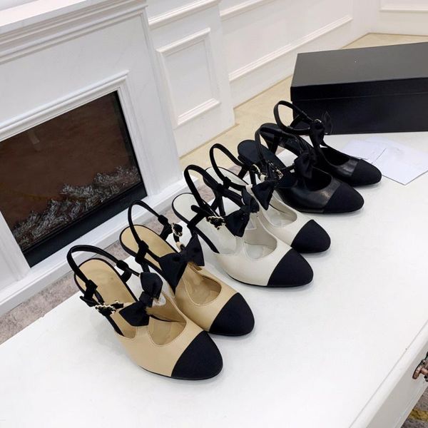 

sandals brand women's shoes round toe thin heels butterfly-knot decoration design for women genuine leather, Black