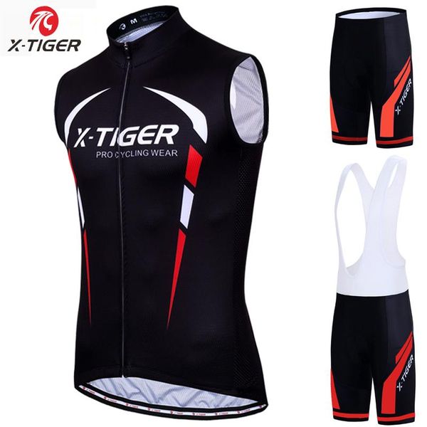 

racing sets x-tiger pro sleeveless cycling jersey set bicycle kit summer mountain bike vests clothing ropa, Black;blue