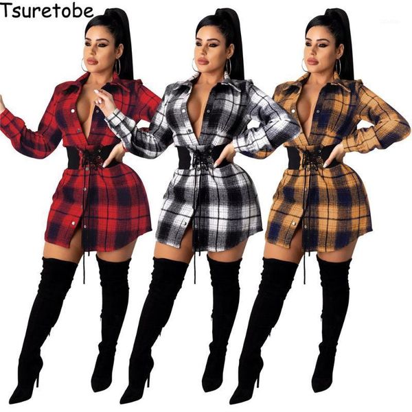 

women's blouses & shirts tsuretobe plaid for women bandage plus size clothing long sleeve shirt with belt vintage single-breasted blous, White