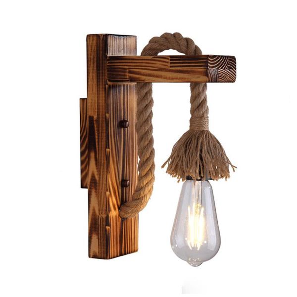 

wall lamp vintage loft wood rope bedside sconce american country decorative industrial led lights for home
