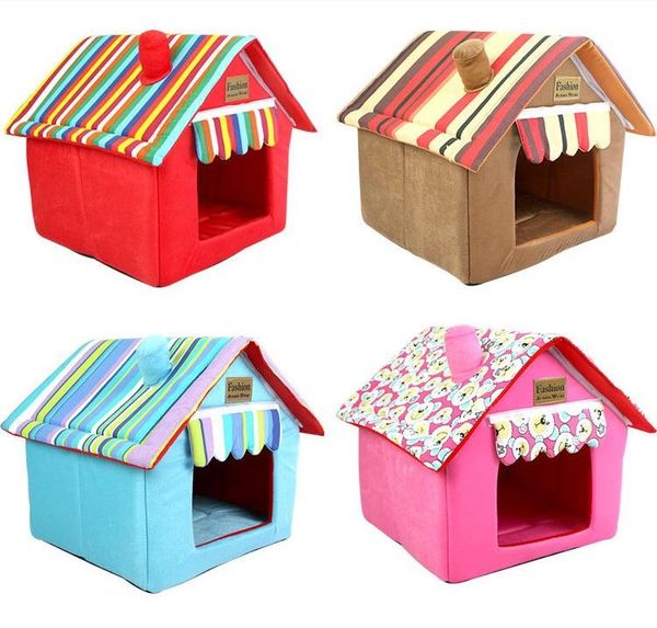 

drop shipping folding removable cover mat dog house cat beds striped for small medium dogs pet products house pet beds for cat