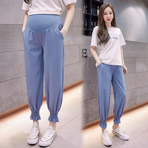 

maternity bottoms 66111# pants summer casual loose sport style elastic waist trousers, White