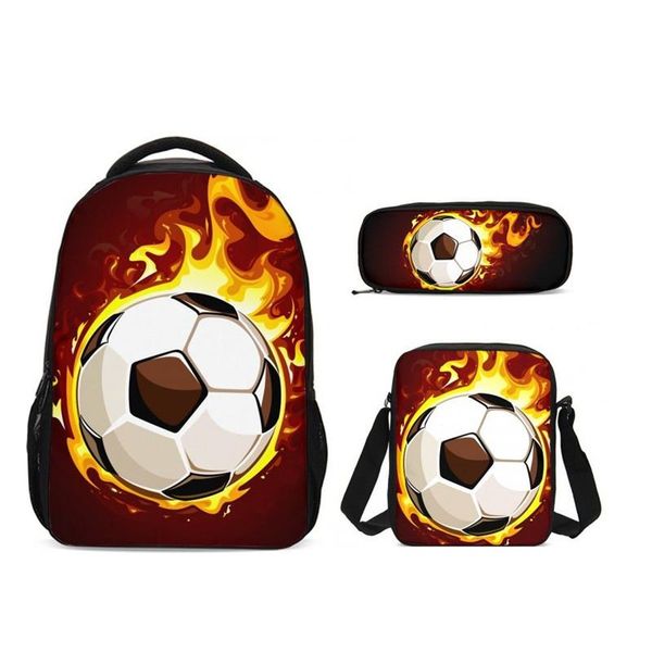 

backpack 3pcs/set portfolio school bags for boys girls cool fire football 3d printing backpacks bookbag casual daypacks mochila escolar