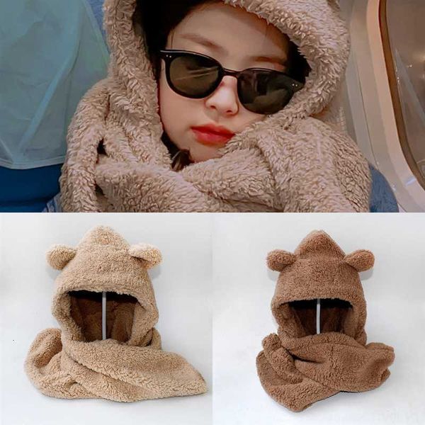 

em7et women wool knitted hat for scarves sets ski hats sets hat female windproof winter outdoor knit warm thick siamese scarf collar warm, Blue;gray