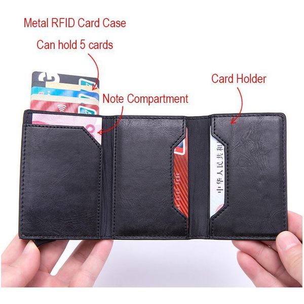 

dienqi anti rfid id card holder case men leather metal wallet male coin purse women mini carbon credit card holder wit jllskk