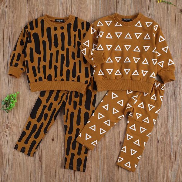 

clothing sets childrenÂ´s 2-pce set little girls boys toddlerÂ´s crew neck long sleeve irregular triangle stripe pullover kidelastic belt pant, White