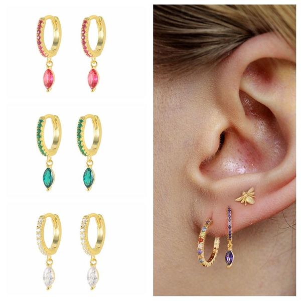 

hoop & huggie 925 sterling silver horse eye drop earrings for women colorful diamond pendant earring jewelry party wedding hangingearring, Golden;silver